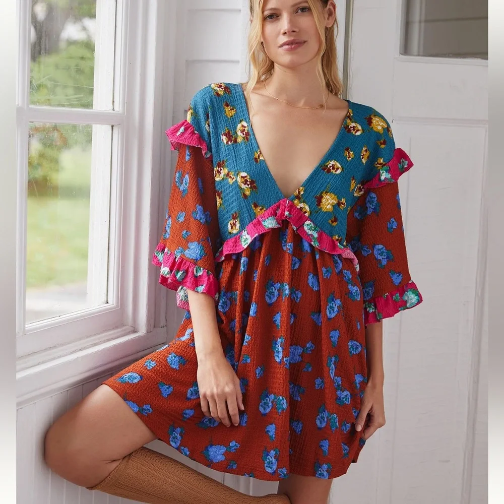 Anthropologie Ruffled Sleep Mini Dress - Picture 1 of 4